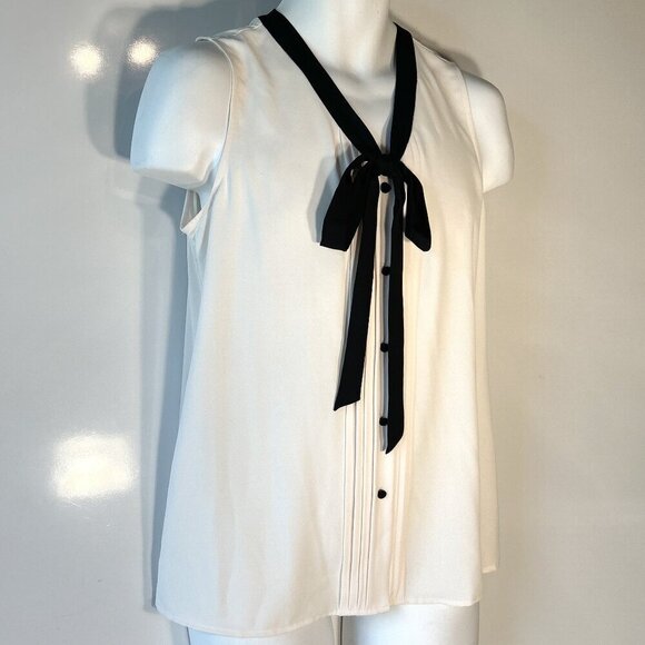 Anne Klein NWT SZ S Ivory Georgette Bow Top Career Dressy Preppy Essential Old $ - Picture 1 of 12
